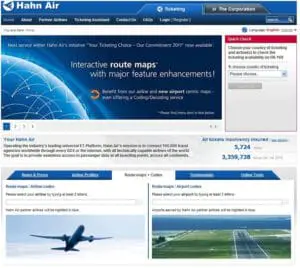Website von Hahn Air Lines