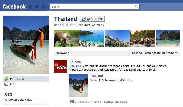 Facebook Seite von Thailand