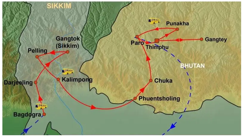4highlightreise-sikkim-darjeeling-bhutan-karte