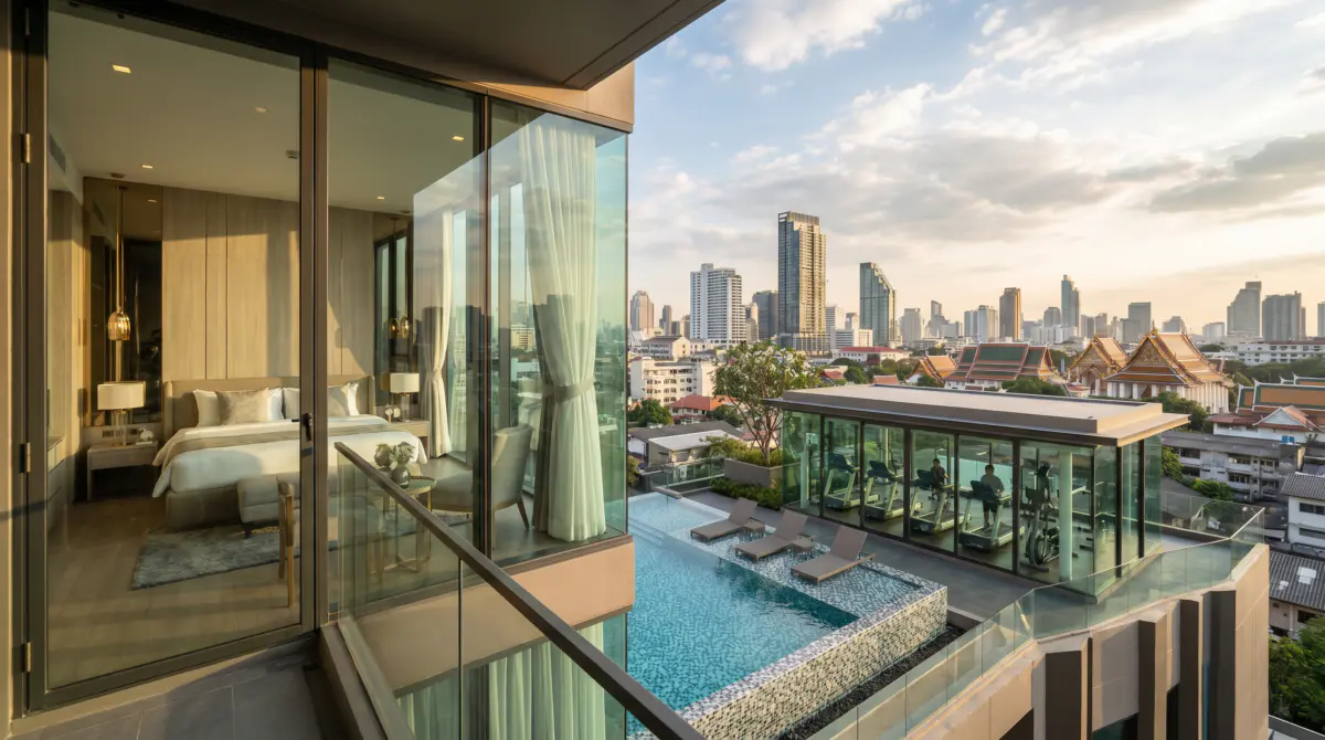 Modernes Apartment in Thailand mit Pool und Fitnessstudio auf dem Dach