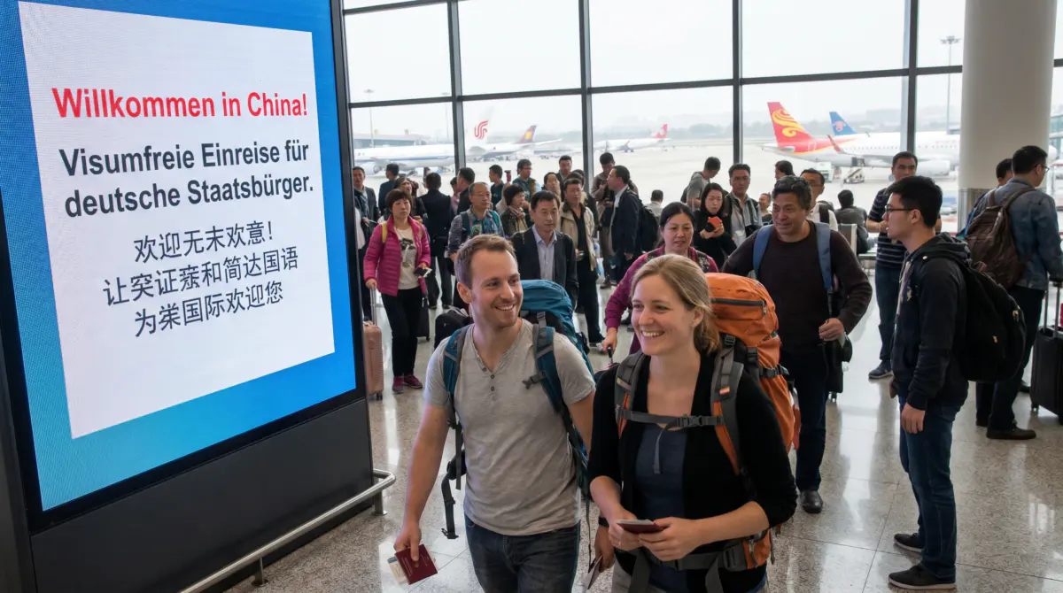 Paar digitale Nomaden mit Laptops in China visumfrei unterwegs